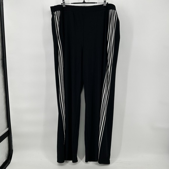 Women with Control Pants - Attitudes by Renee Womens 1X La Roma Jersey Wide Leg Pants Black Lounge NWT